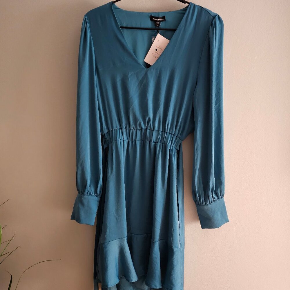 **NWT** Teal Long-Sleeve Dress With Back Cut-Out, Medium